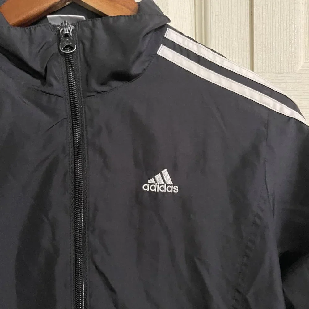 Adidas Womens Black Full Zip 3 Stripe Logo Pockets Full Zip Track Jacket Small - Picture 3 of 6